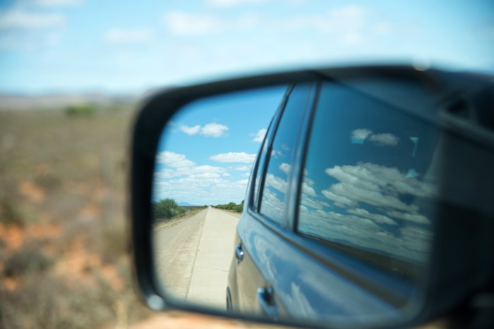 reflection in car side mirror