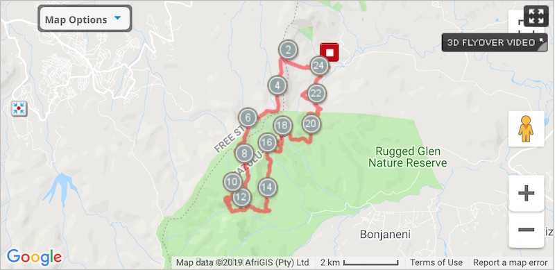 interactive map of gudu falls hike in royal natal national park 