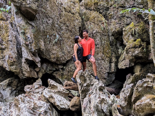 couple wearing athletic wear on khao sok lake tour for hiking