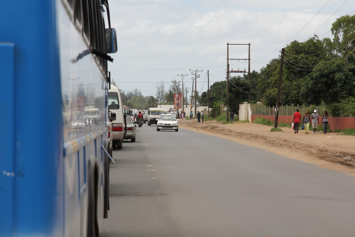 driving along the EN1 highway in Mozambique