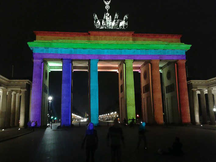 brandenburg gate in berlin in the rainbow colors of the gay pride flag