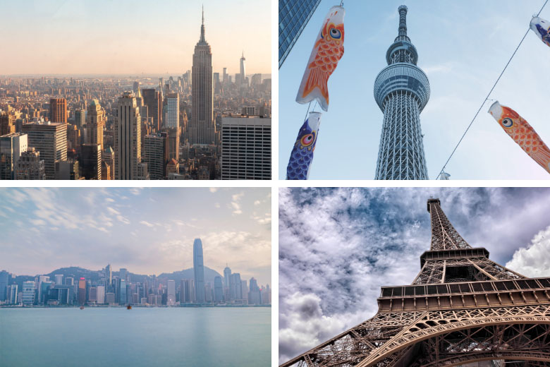 360 panoramic views over some of the best city skylines in the world like new york, tokyo, hong kong and paris