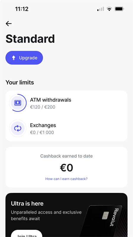 withdrawal limits and exchange limits on the Revolut standard plan