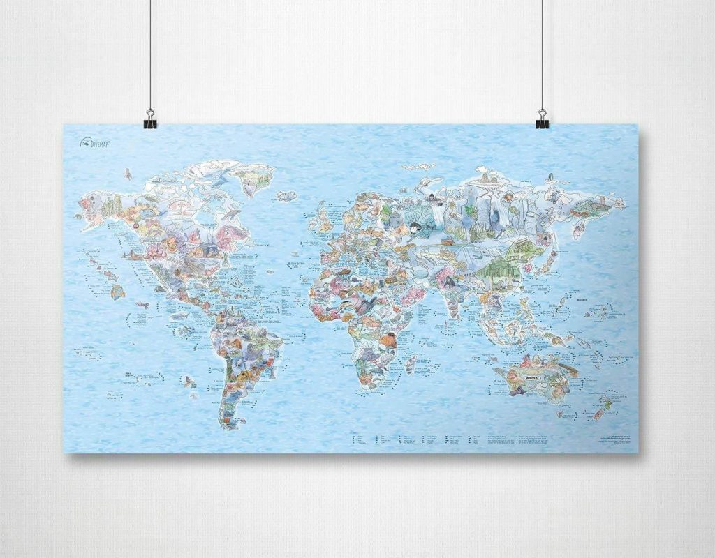 a dive map of the world is a cool diving gadgets and gifts to buy divers