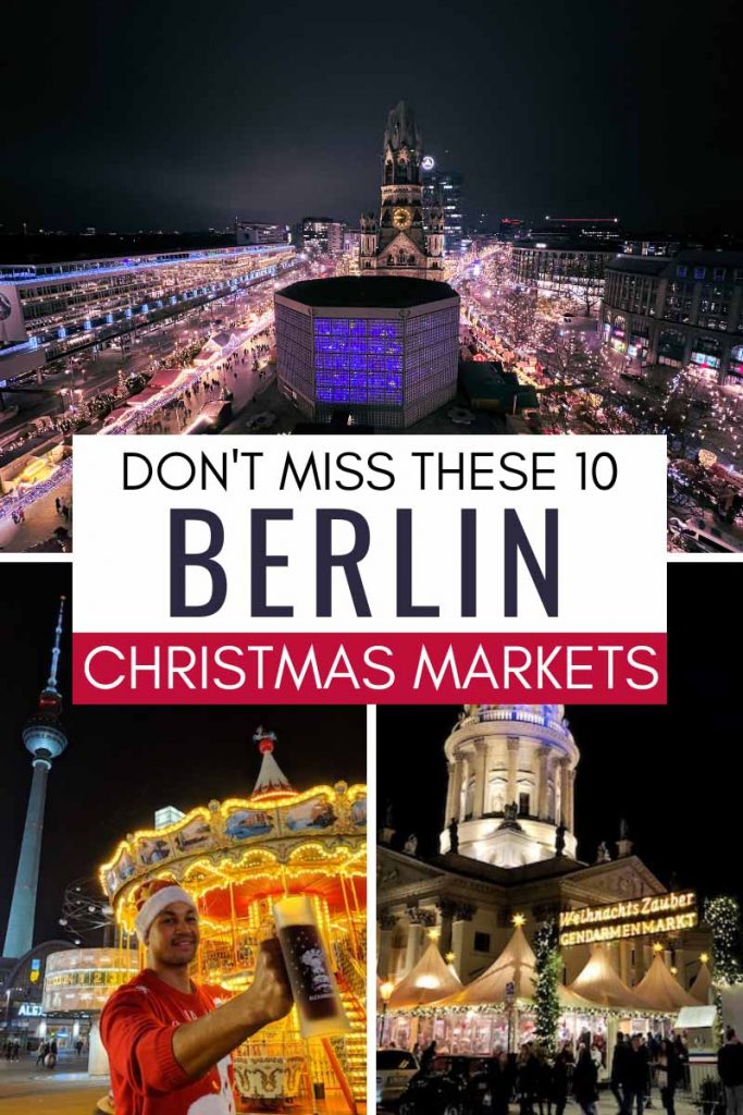 collage of various christmas markets in berlin like kurfurstendamm, alexanderplatz and gendarmenmarkt