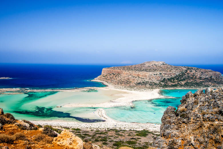 panoramic photography of balos lagoon from viewpoint in greece