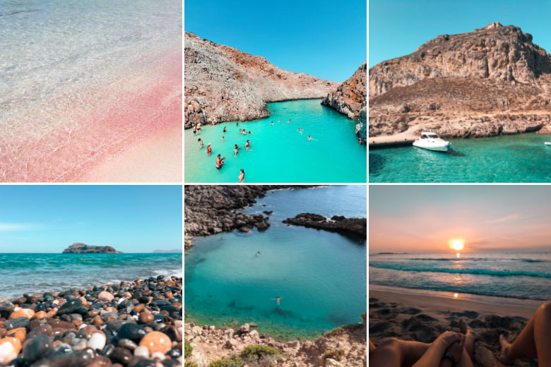 collage of best beaches to visit on the west coast of crete island in greece