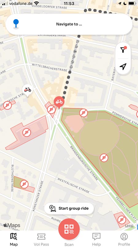 screenshot of where to park bike, e-bike, e-scooter sharing vehicles in berlin