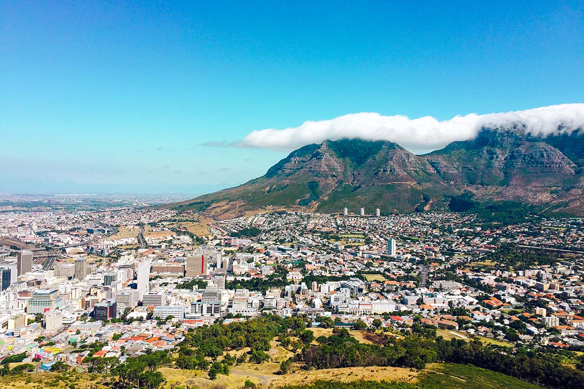 view of cape town city centre from signal hill with table mountain in the background