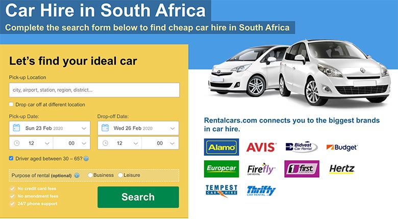 search for car rental options in south africa