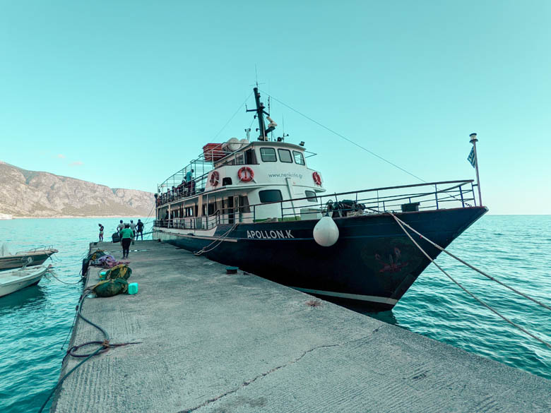 a ferry docked at the port on the south coast of crete island greece