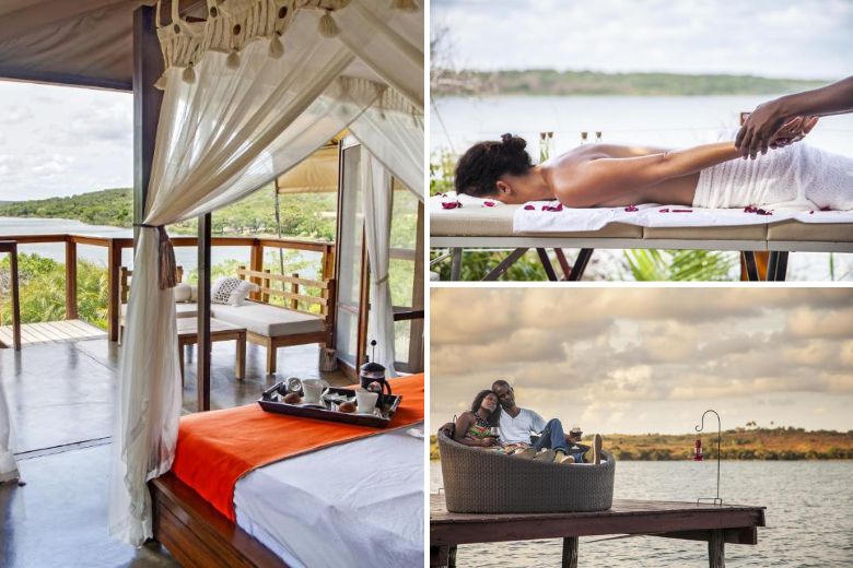 a collage of Naara Eco Lodge and Spa in Chidenguele