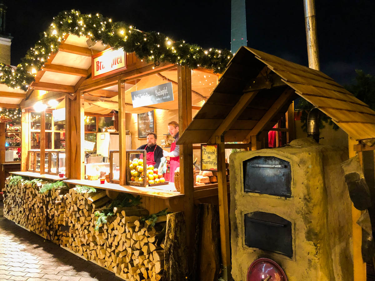 a food stall selling traditional german christmas food in germany