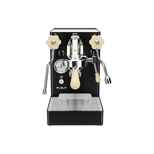 a Lelit MaraX black coffee machine with milk frother