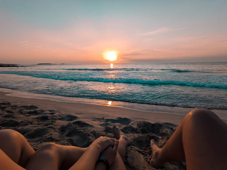 the sunset at falasarna beach near chania in greece