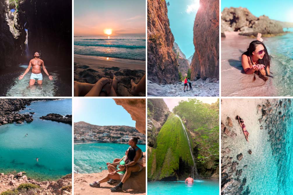 a collage of pictures of beautiful places in crete for instagram pictures