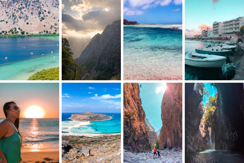 a collage of best crete destinations to add to a crete itinerary