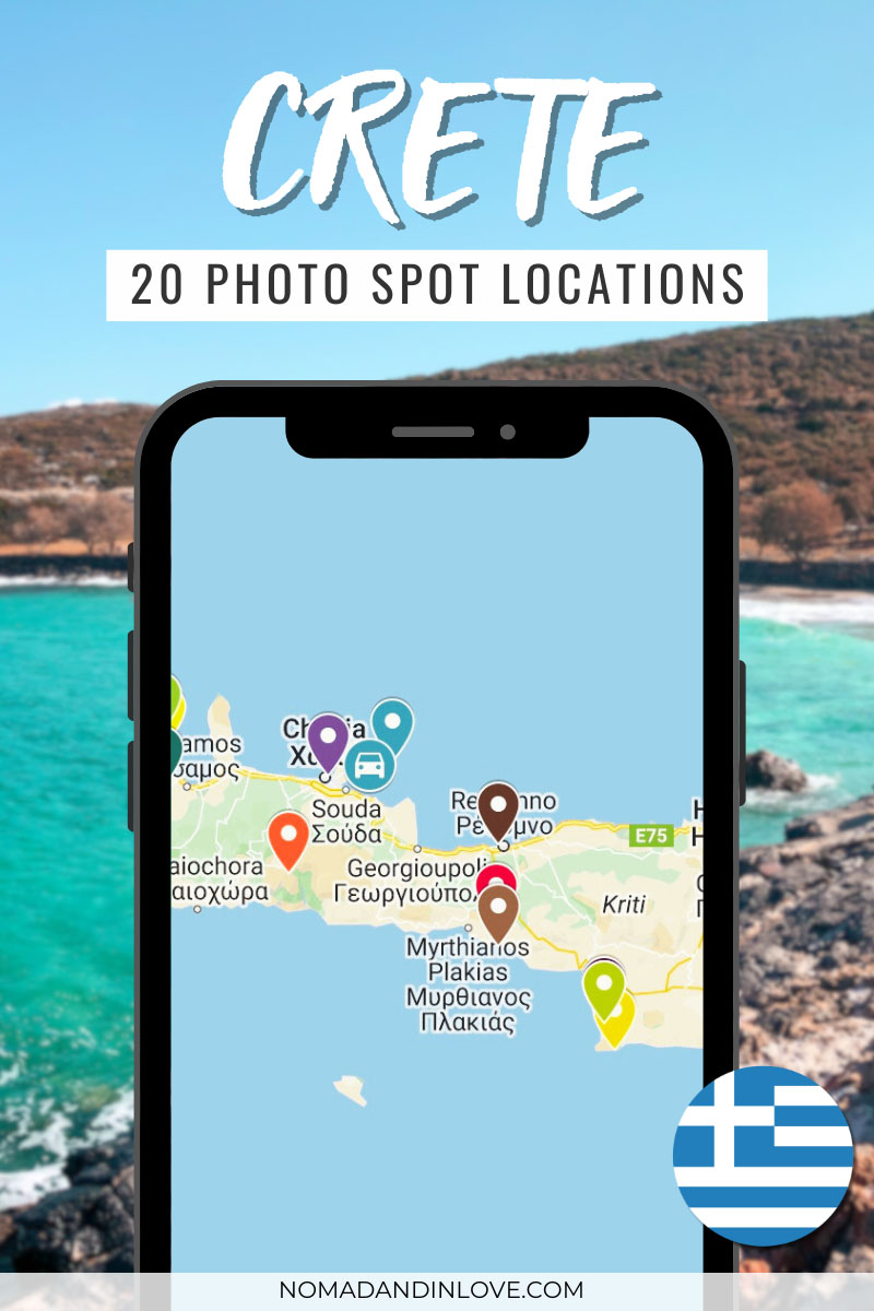 a map with all the best photography spots in Crete for instagram pictures