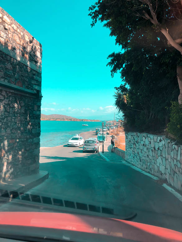 very narrow road conditions driving from elounda to kolokitha beach in crete greece
