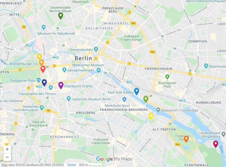 google map of berlin wall bike route