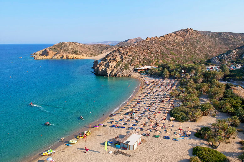 one of the best known beaches on east crete is vai palm forest beach