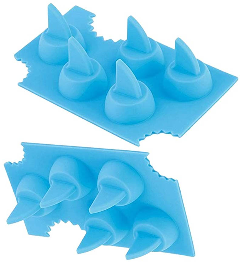 blue silicone shark fin ice cube trays are great christmas stocking stuffer gifts