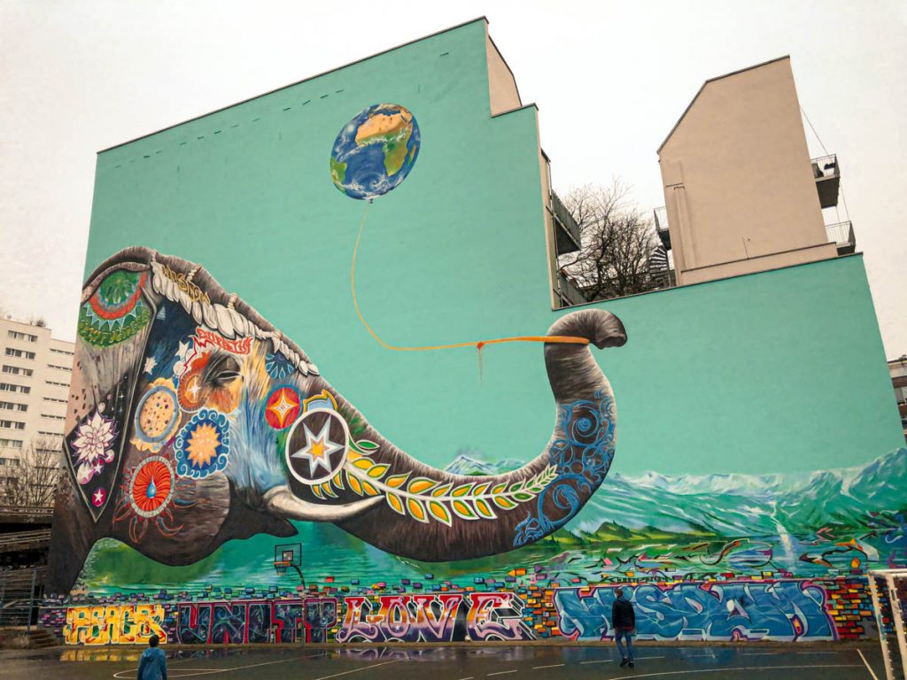 beautiful mural of elephant in berlin's kreuzberg district