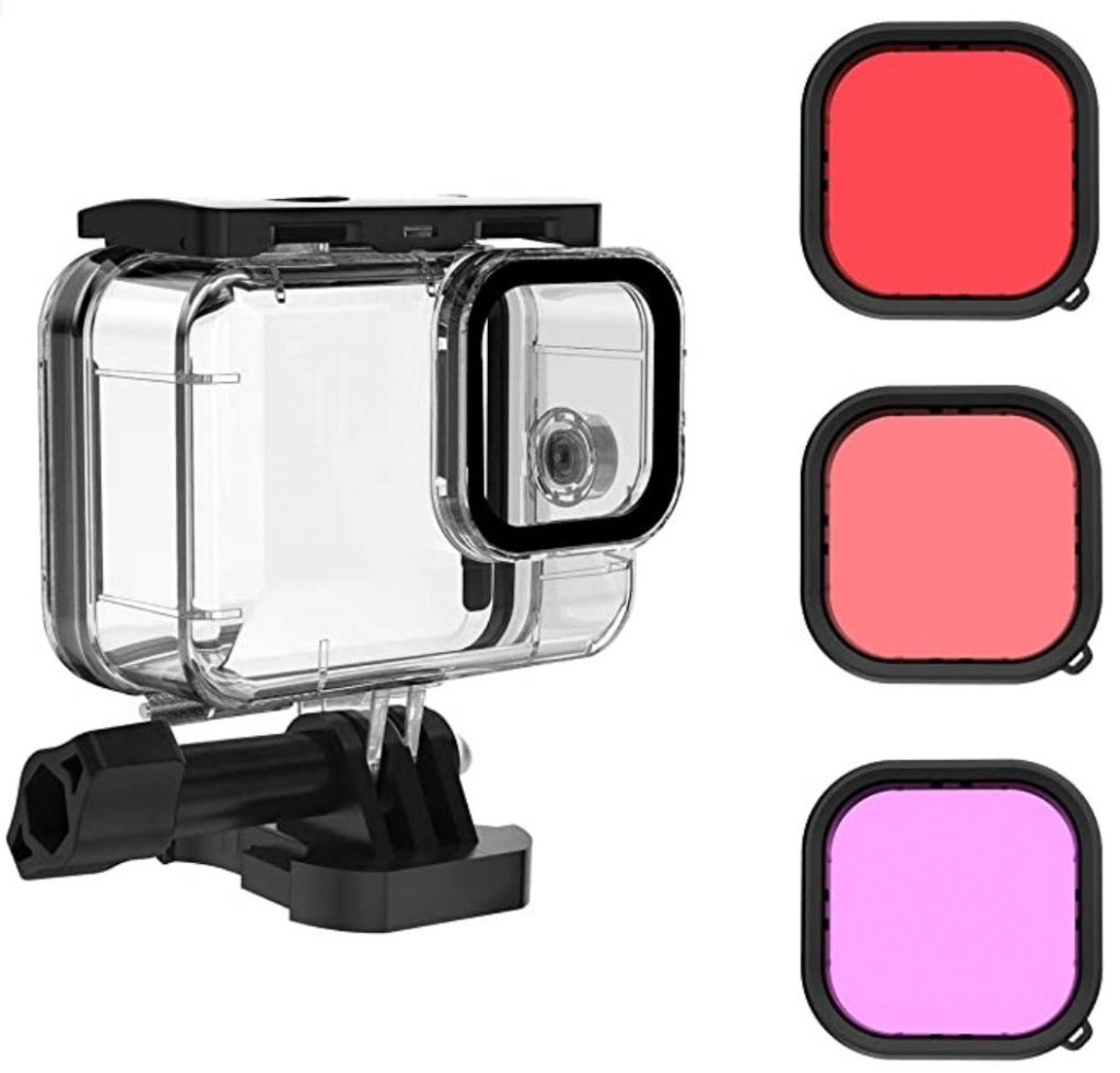 waterproof casing for gopro action camera with red colour correcting lens