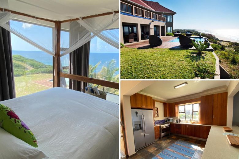 a collage of self catering accommodation in Guinjata Bay