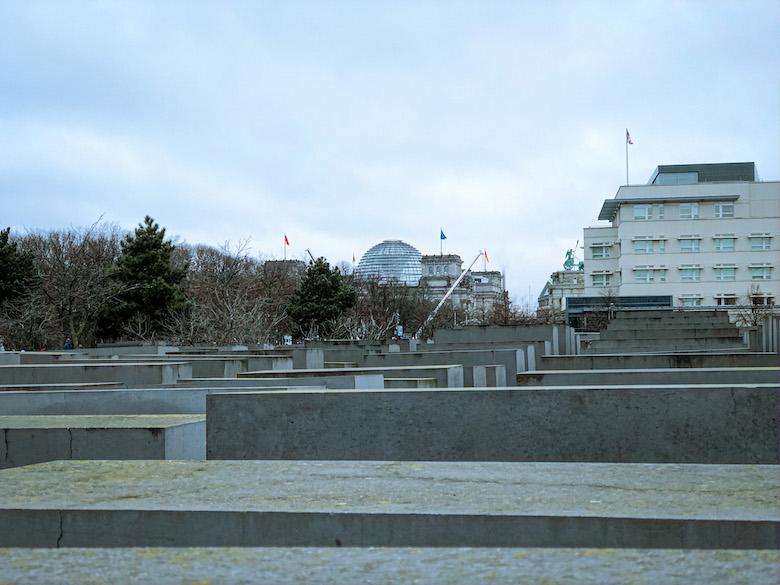 gray concrete blocks at the holocaust jewish memorial in berlin