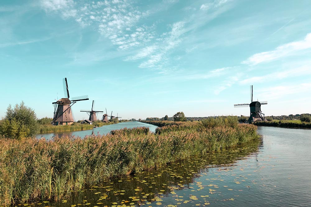 traditional dutch windmills in kinderdijk is a unique attraction in netherlands