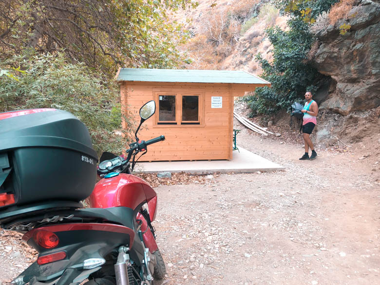 a small wooden hut at the entrance of richtis gorge hike where visitors must pay entrance fee