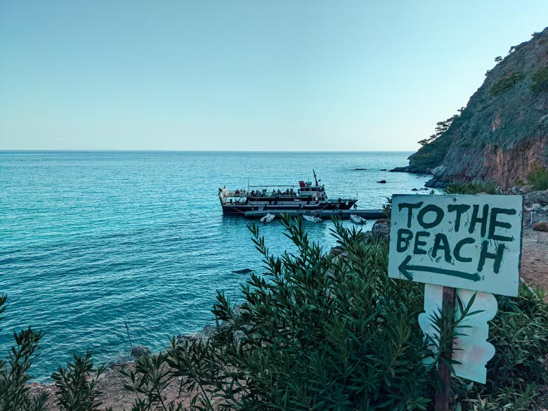 a ferry docked at the harbour at agia roumeli 