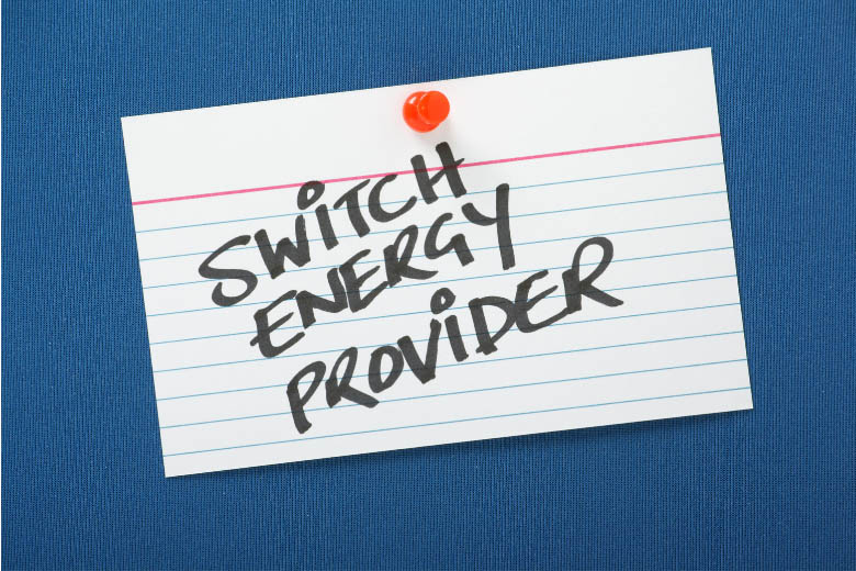 a note that says switch energy provider against a blue background