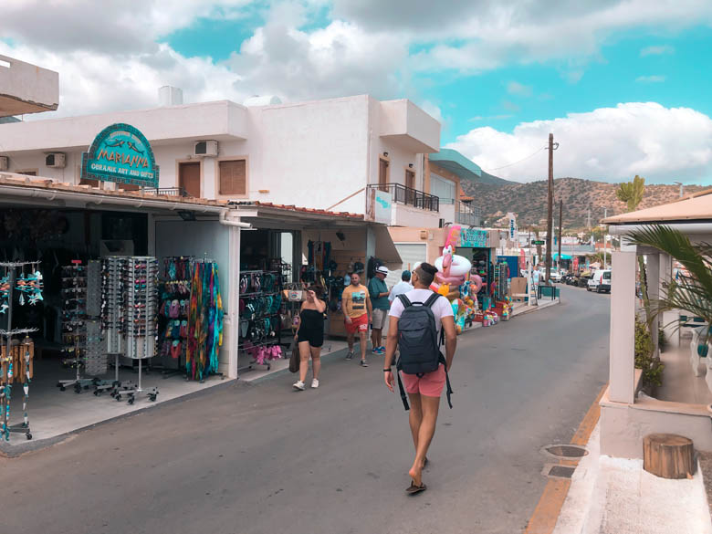 people walking on the streets of stalida in north east crete greece