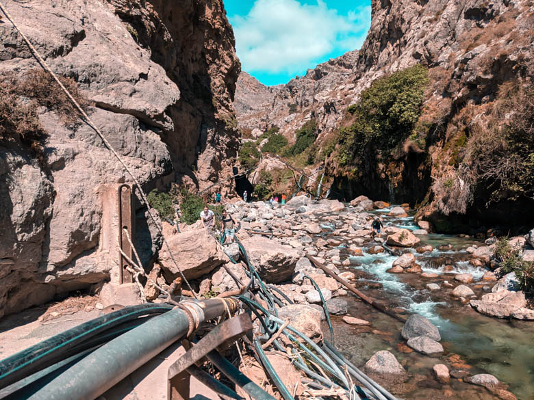 water pipes next to the kourtaliotiko river at the bottom of the canyon in crete greece