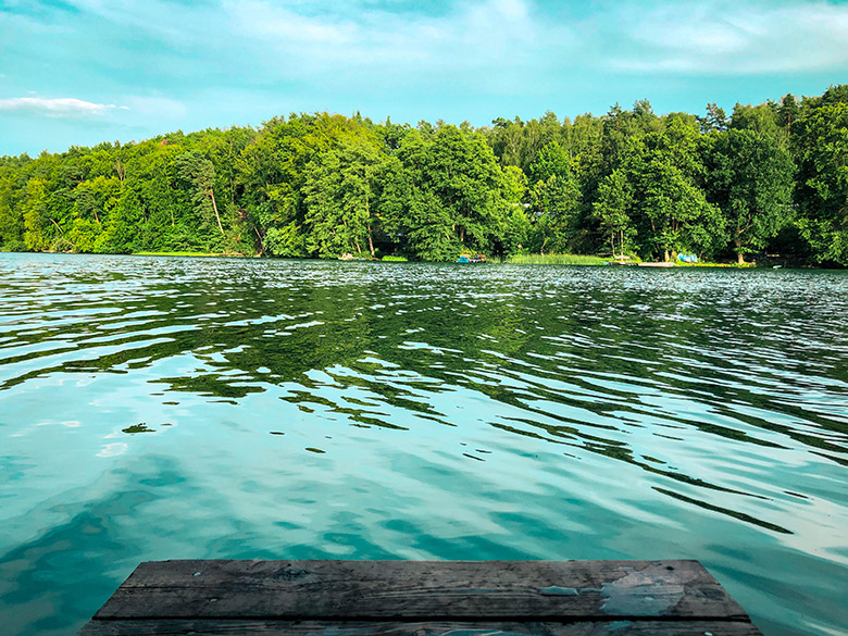 view of grosser werder island in the centre of liepnitzsee lake, one of the best lakes in berlin and brandenburg