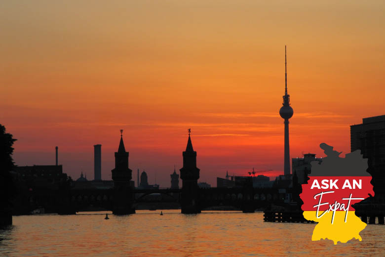 orange red sunset setting over the berlin skyline