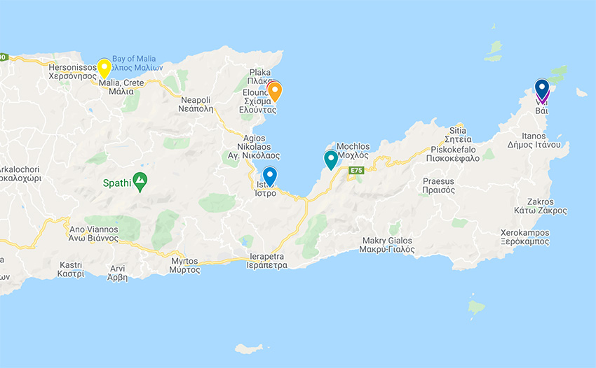 google map to find best beaches on east coast of crete island in greece