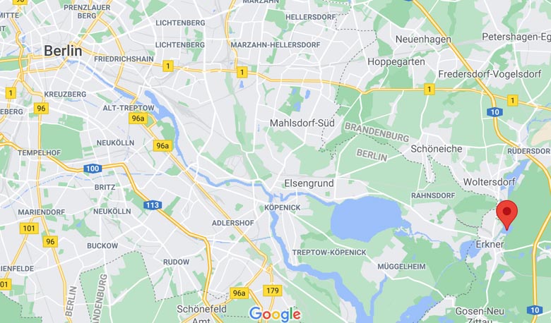 google map of the location of the swimming lake, flakensee, near berlin and how to get there