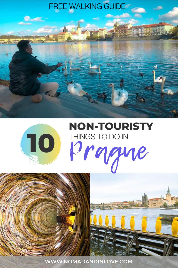 pinterest save image for a free walking tour to see non touristy places to visit in prague