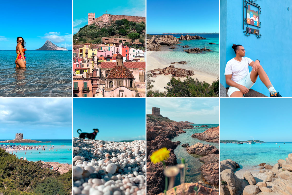 a collage of beaches and places to visit in north sardinia island italy
