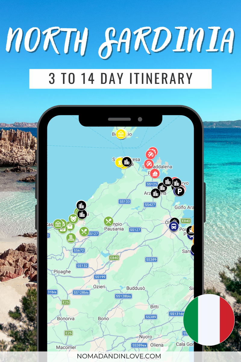 a custom google map for a north sardinia itinerary for 3 to 14 days exploring the italian island