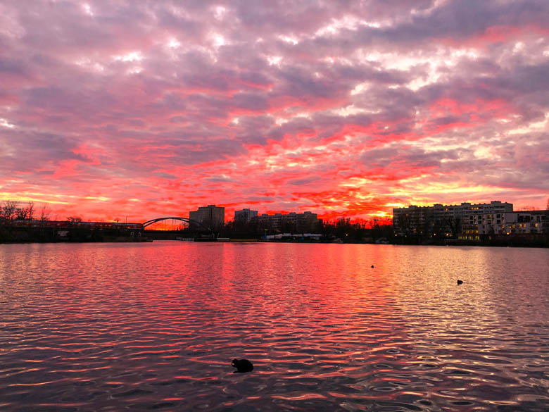 pink and red sunset over the havel river in potsdam