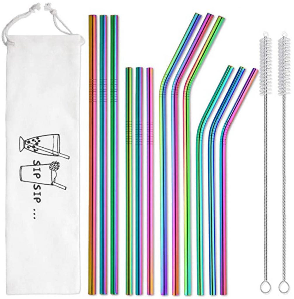 reusable metal straw set are great eco-friendly gifts to buy for christmas stocking stuffers