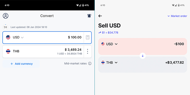 comparison between Revolut exchange rate and XE Currency