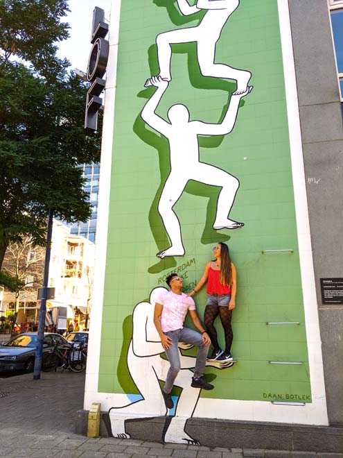 climb man ladder street art in rotterdam