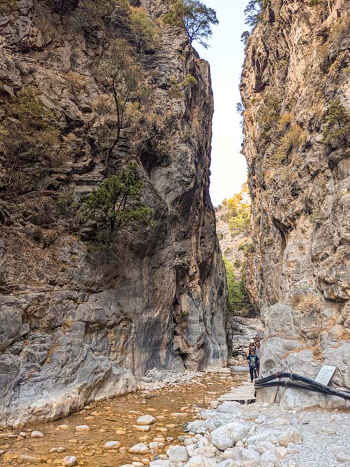 the narrowest part of samaria gorge is one of the highlights of the hiking trail