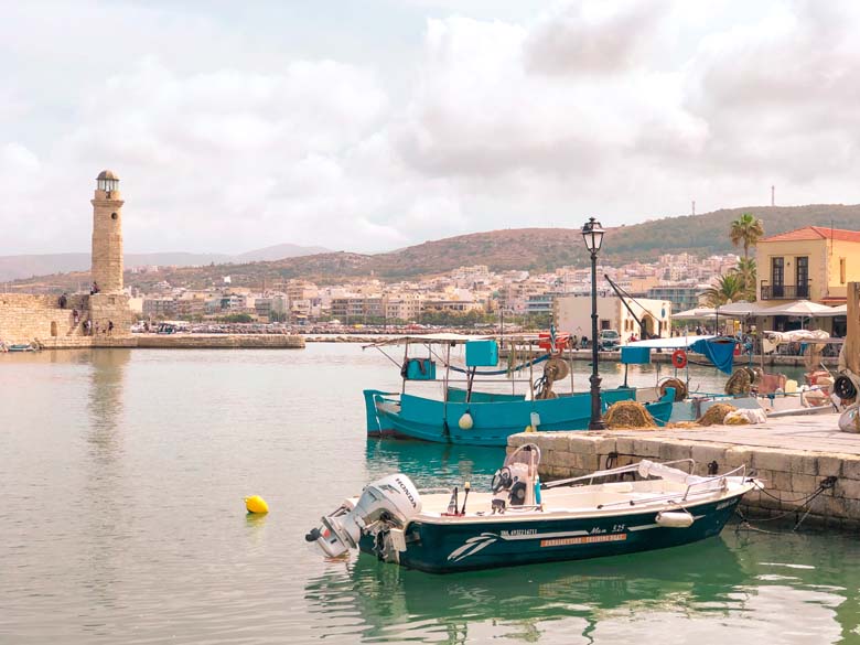 a view of the old venetian harbor in rethymno in crete greece