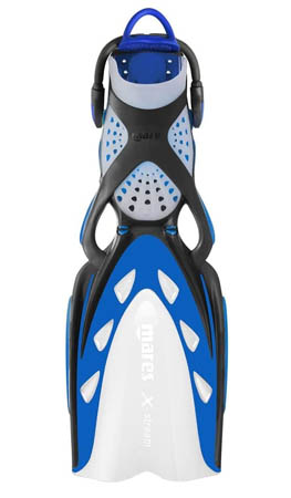 mares blue and black diving fins with an open heel design